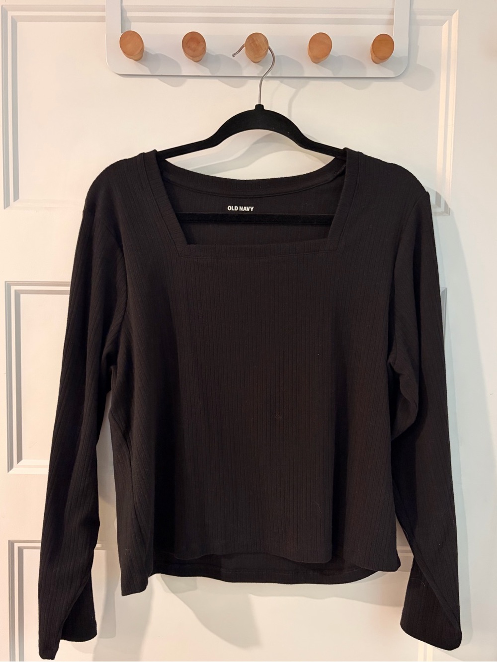 Old Navy Women’s Black Ribbed Square-Neck Long Sleeve Top | XXL